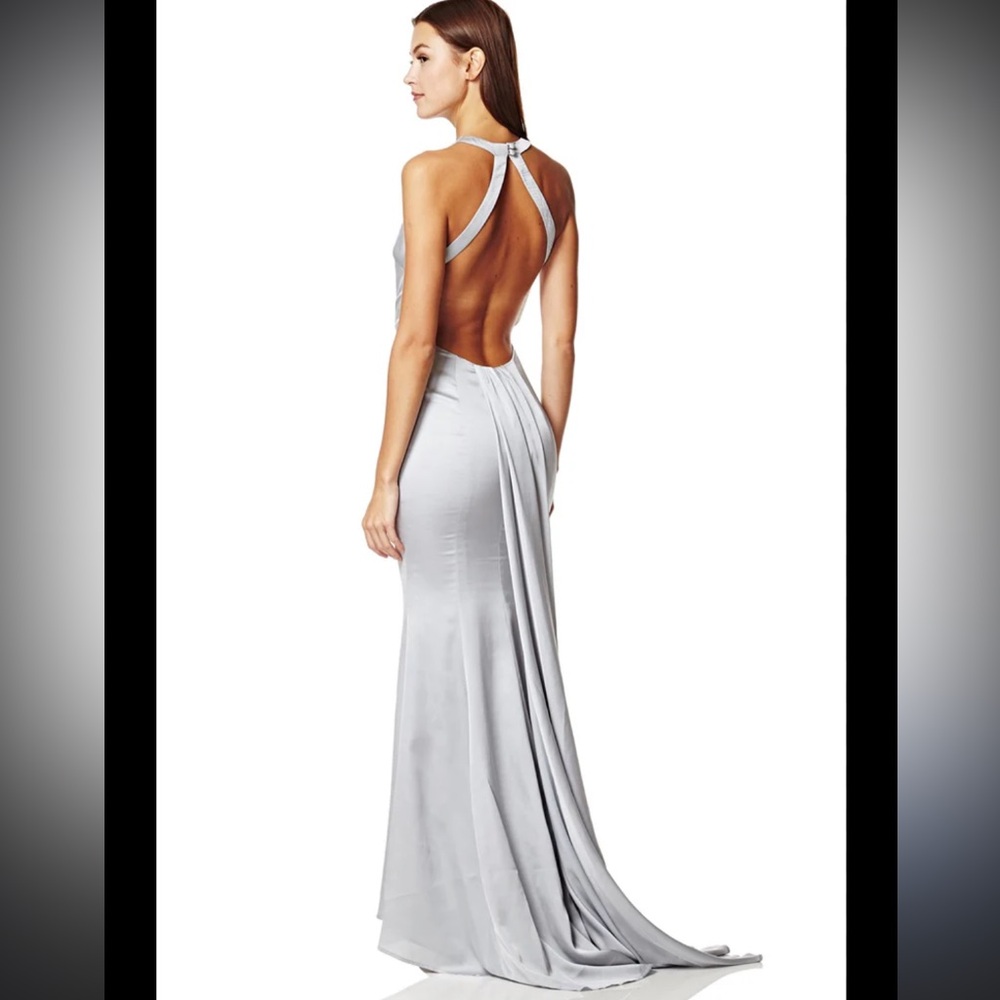 Jarlo Grey Sexy Open Back Maxi Dress With Gorgeous Back Train Detail NWT 4(Tall)